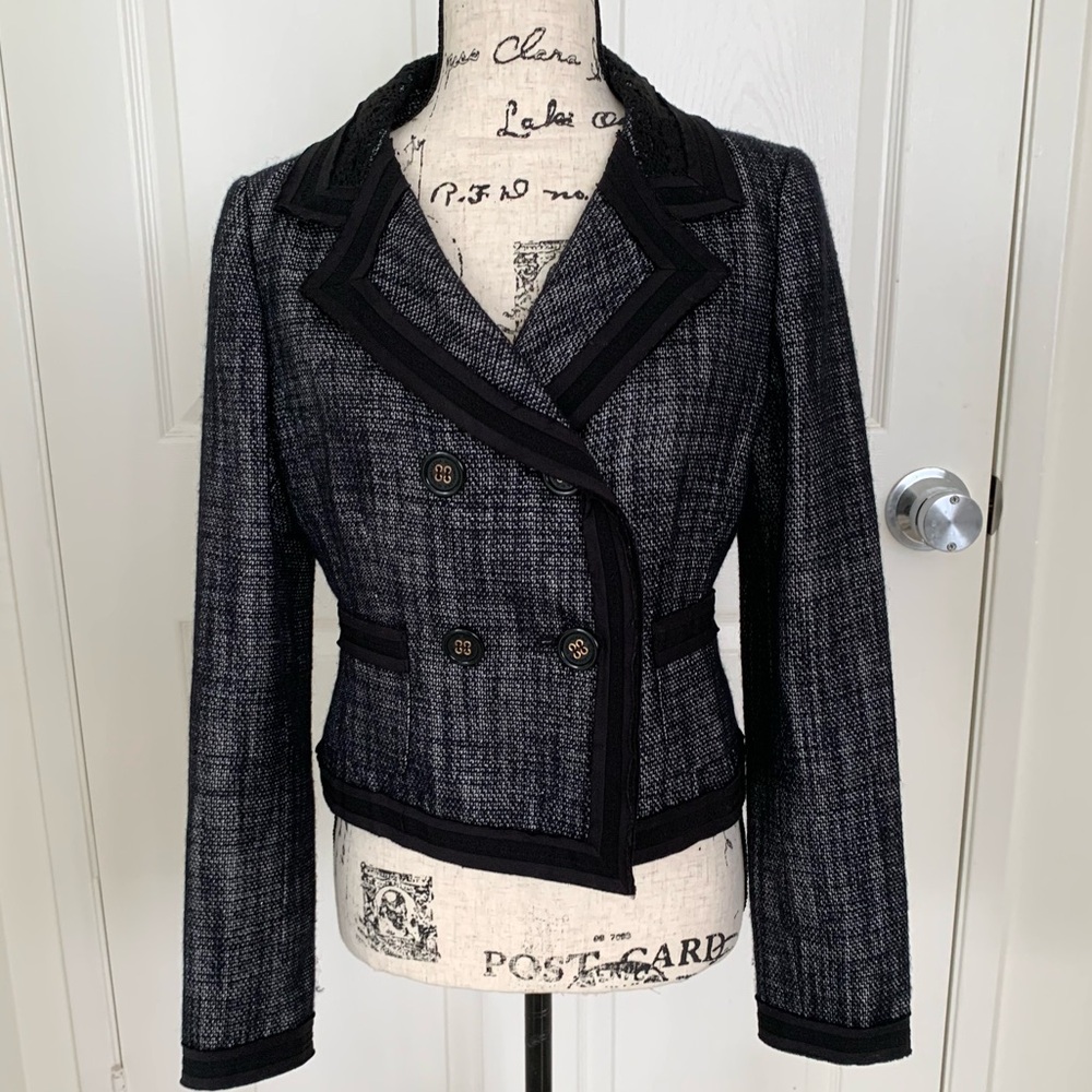 BCBGMaxAzria Black and Gray Tweed Double-Breasted Blazer Jacket
